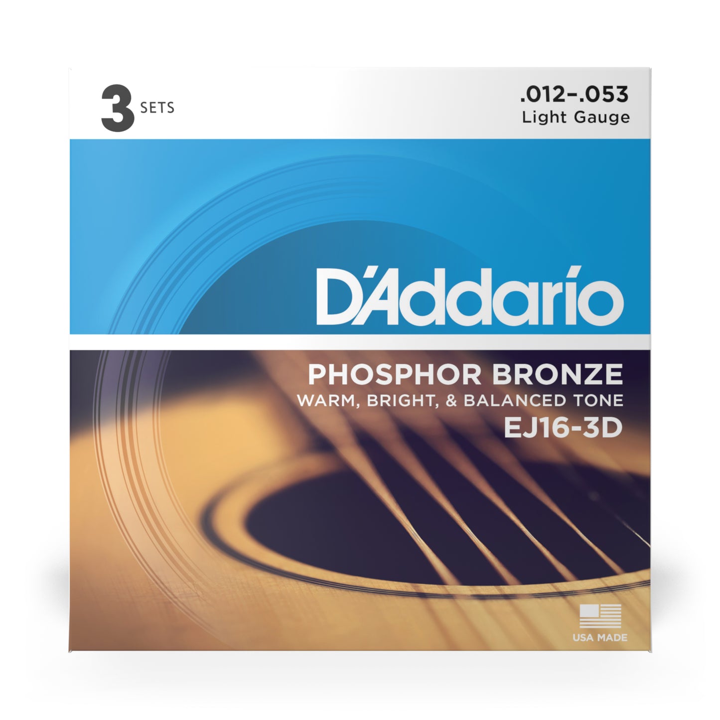 D'ADDARIO EJ16 Phosphor Bronze 12-53 Acoustic Guitar Strings, Light