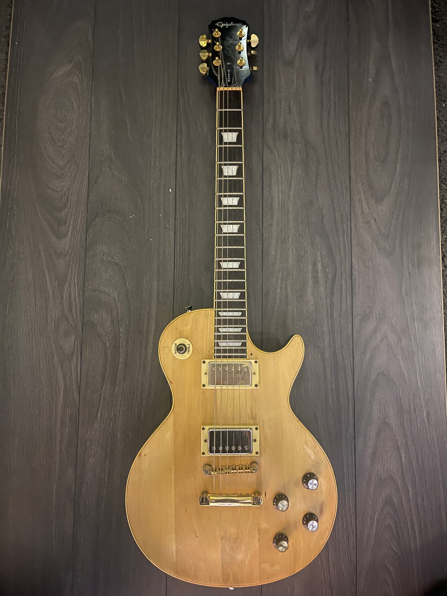 Epiphone Les Paul Standard – Natural Wood Top, Pelham Blue Back, Pre-Owned, Good Condition