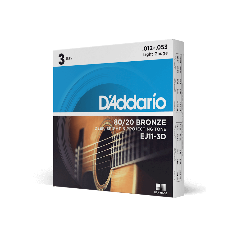 D'ADDARIO EJ11 Phosphor Bronze 12-53 Acoustic Guitar Strings, Light