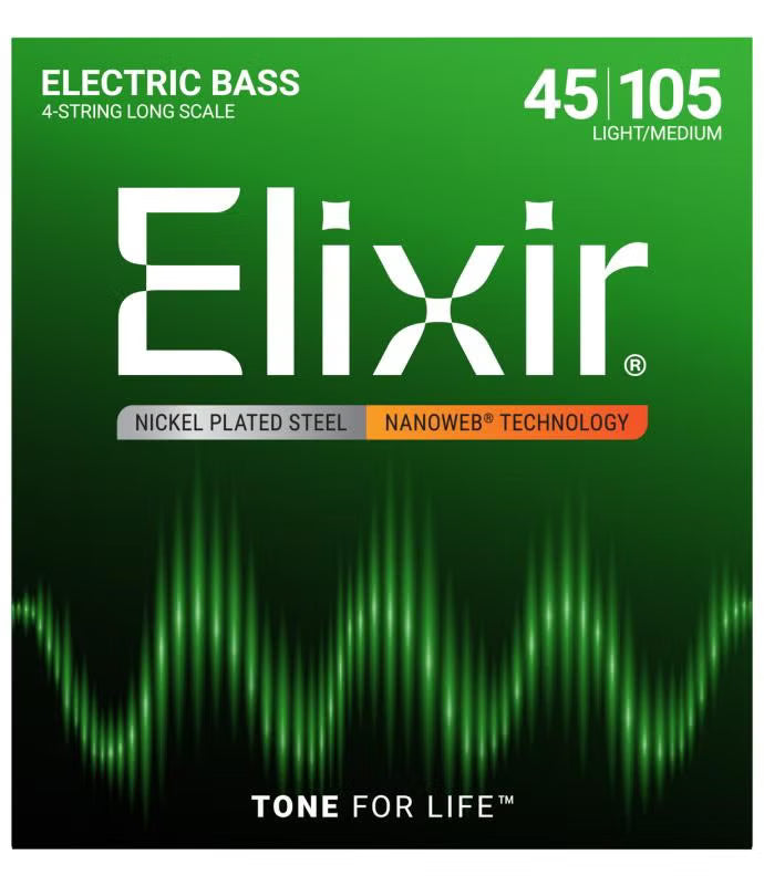 ELIXIR NANOWEB TECHNOLOGY NICKEL PLATED STEEL ELECTRIC BASS STRINGS - 45-105 GAUGE