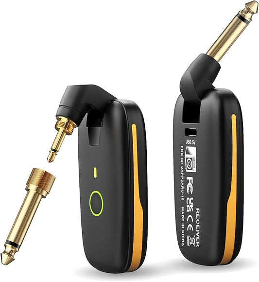 Aroma ARU-10 UHF Wireless Guitar Transmitter Receiver, 7 Channels Rechargeable Audio 1/4” and 1/8” Guitar Bass