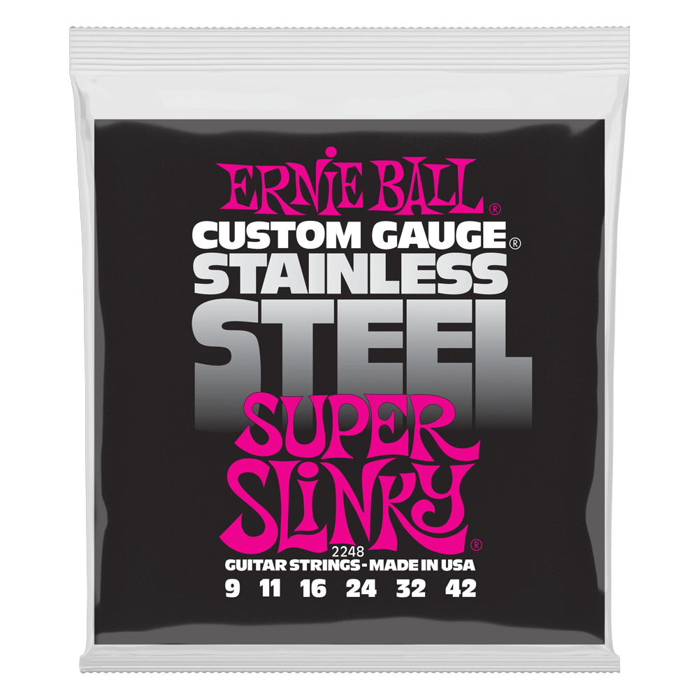 ERNIE BALL CUSTOM GAUGE STAINLESS STEEL SUPER SLINKY - 9-42