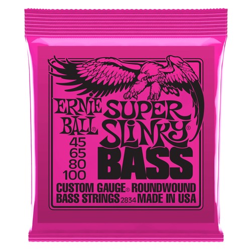 ERNIE BALL SUPER SLINKY ROUND WOUND ELECTRIC BASS STRINGS - 45-100 GAUGE