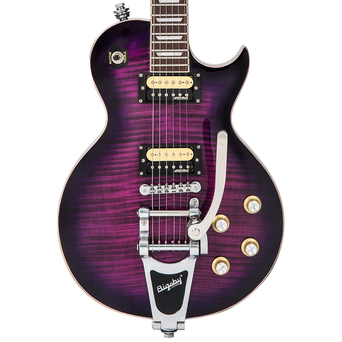 Vintage V100 ReIssued Electric Guitar w/Bigsby ~ Flamed Purpleburst