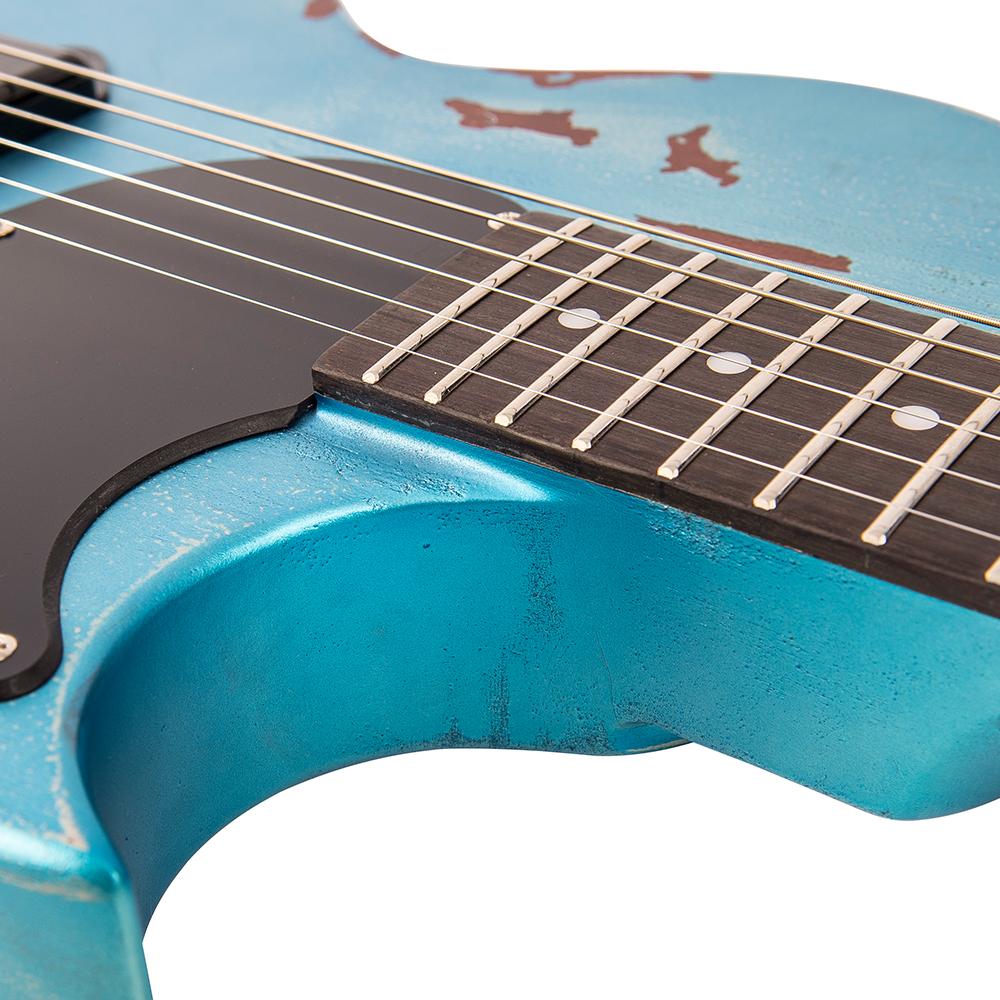Vintage V120 ICON Electric Guitar ~ Distressed Gun Hill Blue Over Sunburst