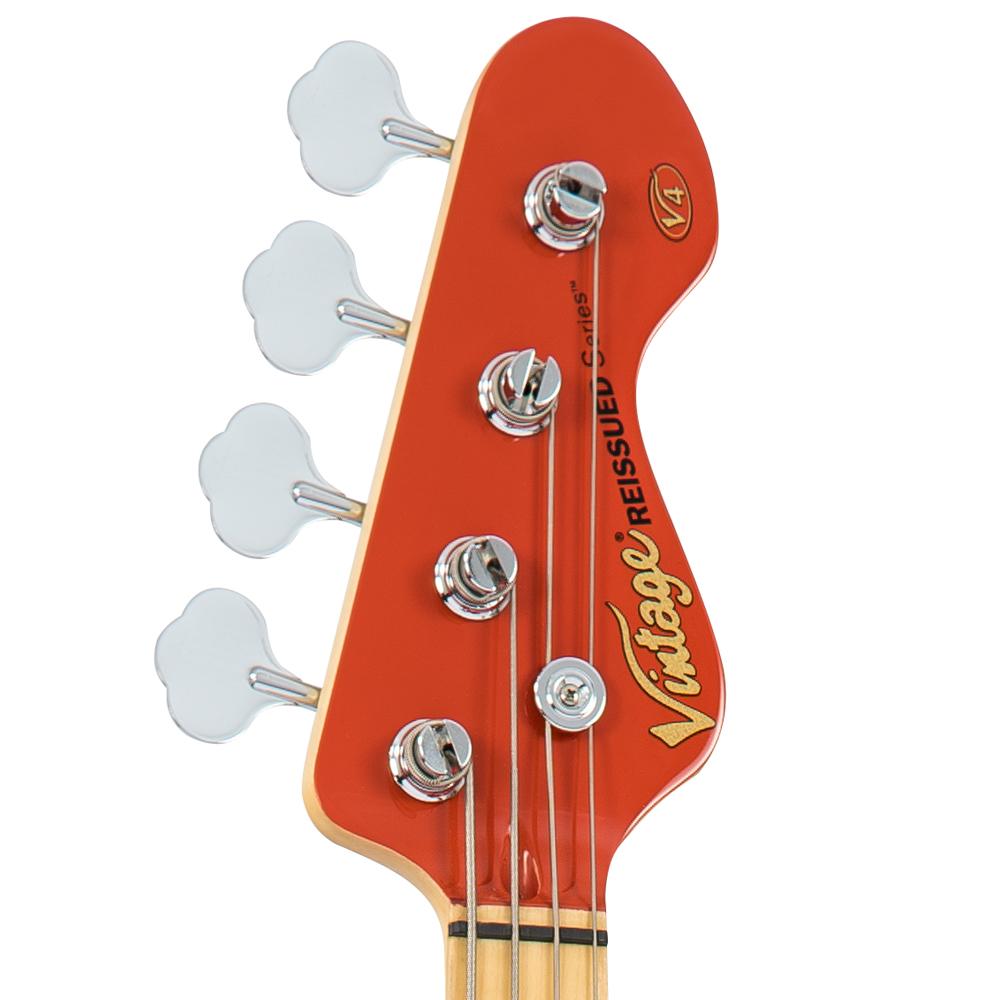 Vintage V4 ReIssued Maple Fingerboard Bass Guitar ~ Firenza Red