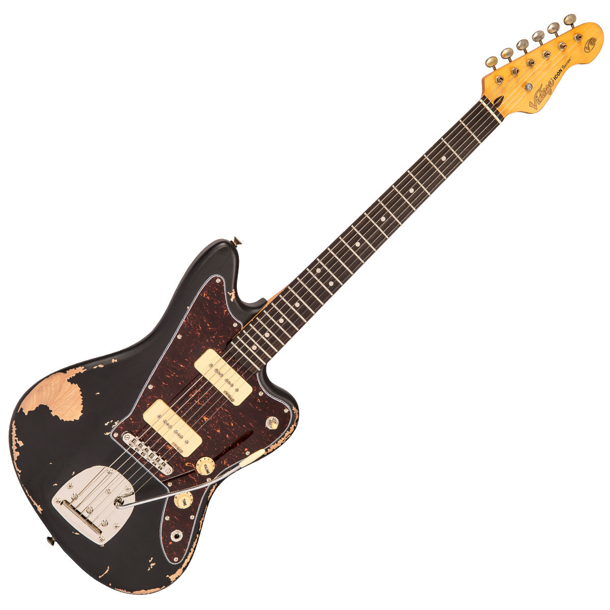 Vintage V65 ICON Vibrato Electric Guitar ~ Distressed Black